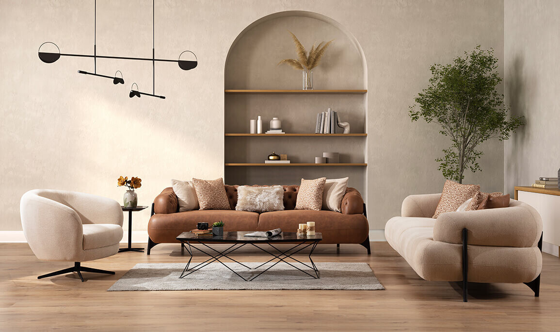 Krem Rengi Oturma Odası Dekorasyonu