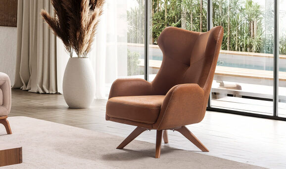 Aspendos Ahşap Döner Berjer - 