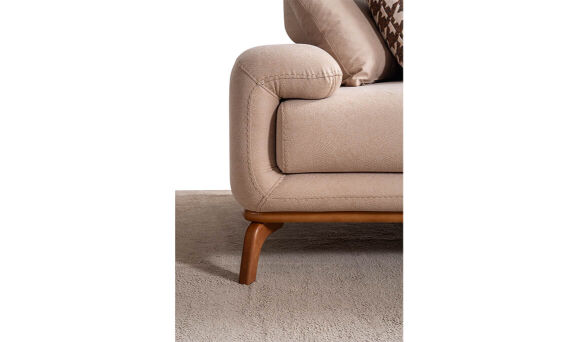 Aspendos Ahşap Krem Üçlü Koltuk - 5