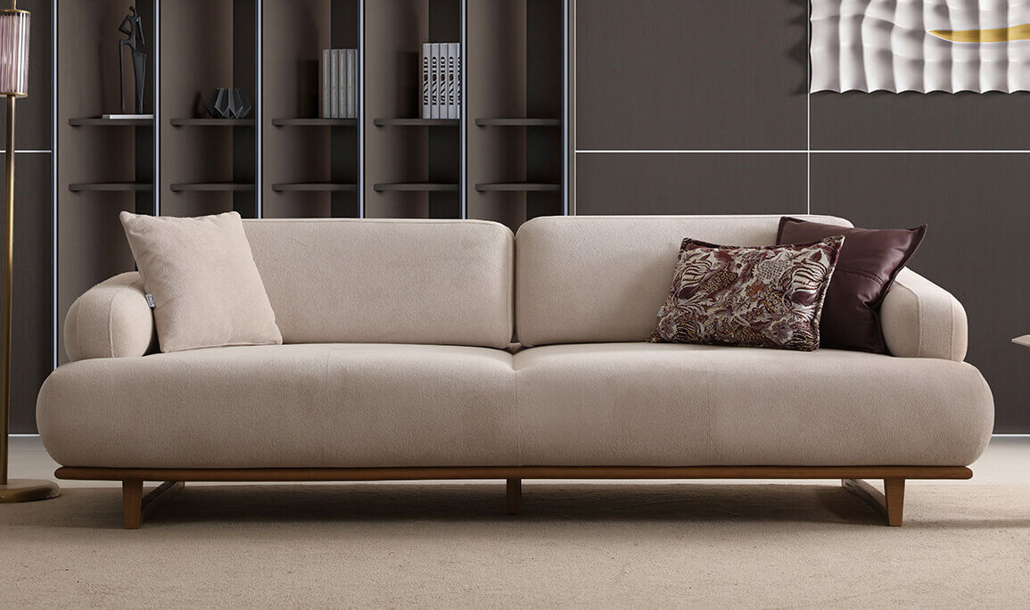 Clean Krem Üçlü Koltuk - 