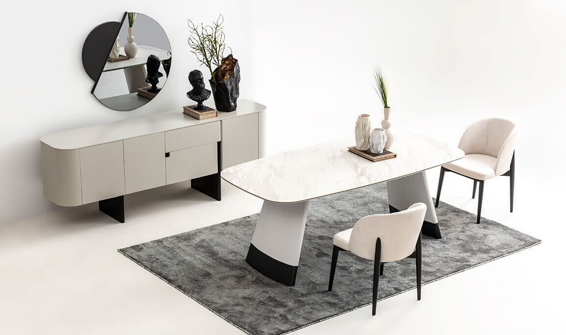 Delta Gri Siyah Porselen Yemek Odası 