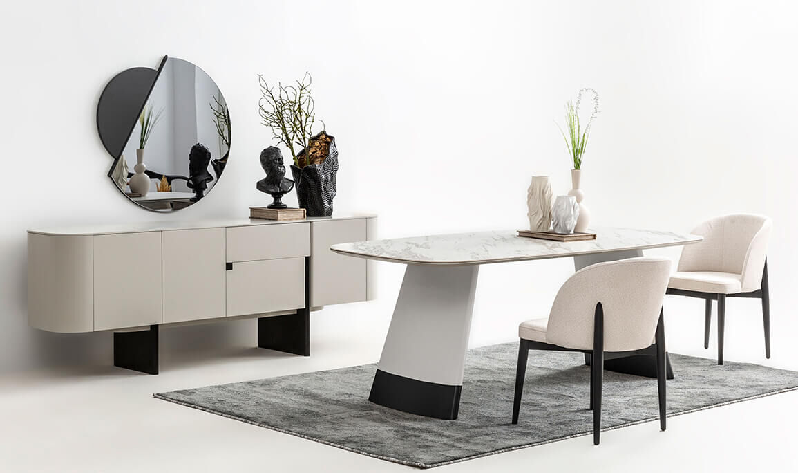 Delta Gri Siyah Porselen Yemek Odası 