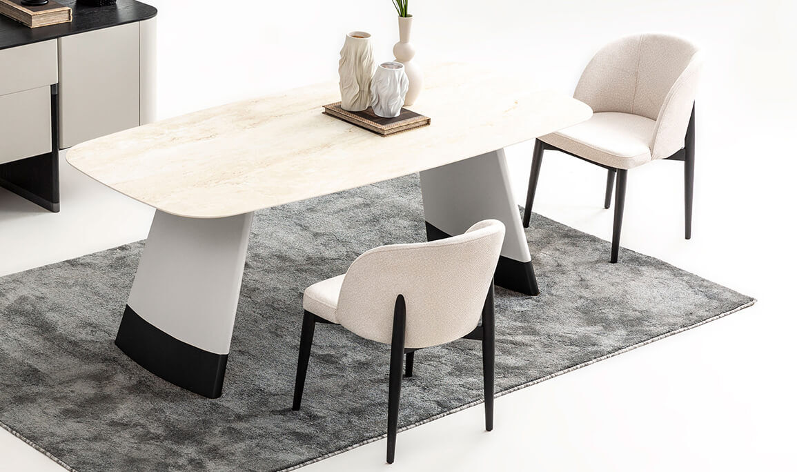 Delta Gri Siyah Traverten Yemek Masası - 1