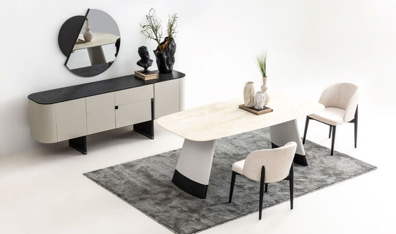 Delta Gri Siyah Traverten Yemek Odası - 2