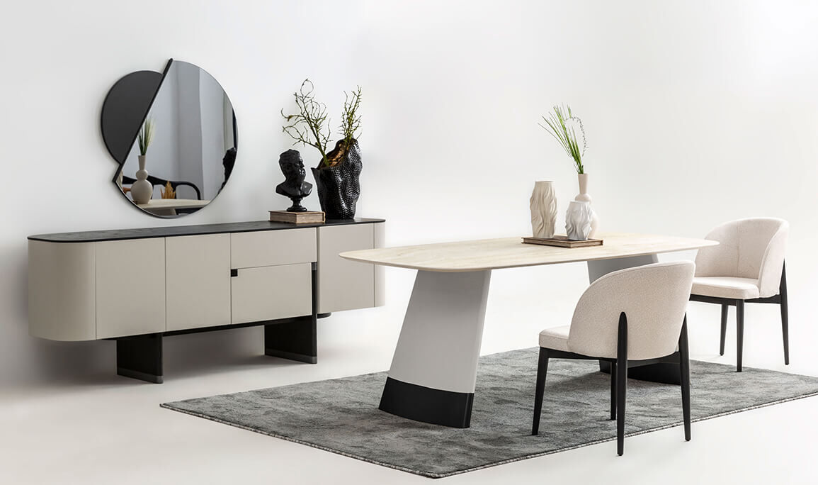 Delta Gri Siyah Traverten Yemek Odası