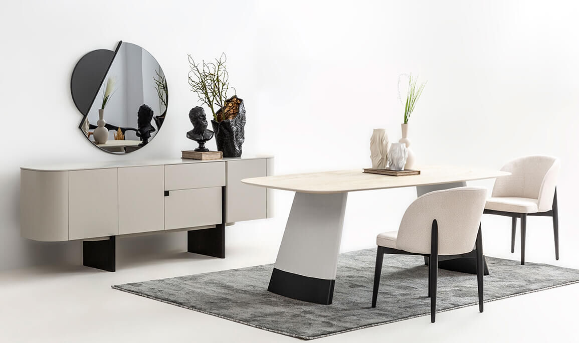 Delta Gri Siyah Traverten Yemek Odası