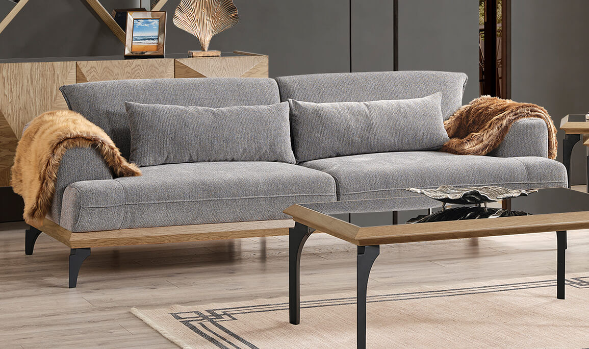 Jolie Gri Üçlü Koltuk