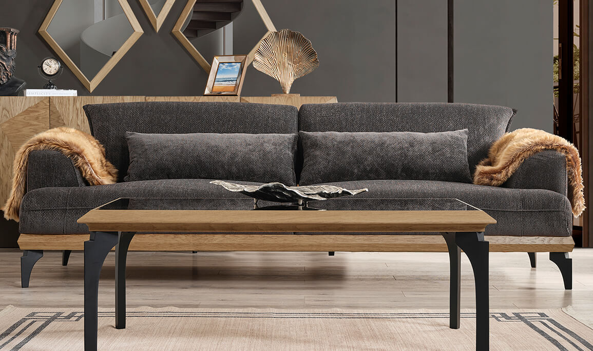 Jolie Siyah Üçlü Koltuk - 