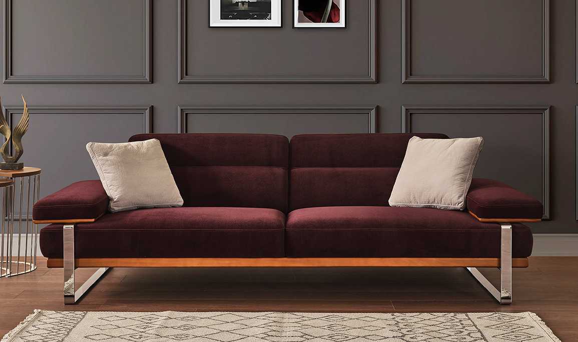 Lavina Silver Bordo Üçlü Koltuk - 1