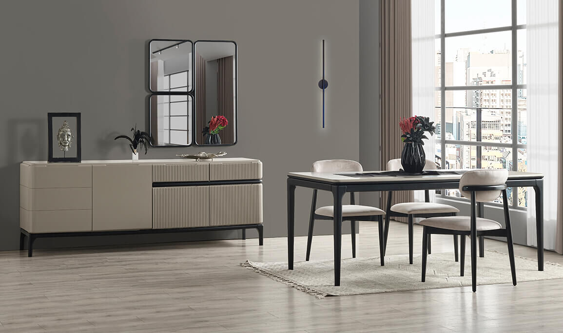 Long Gri Yemek Odası - 