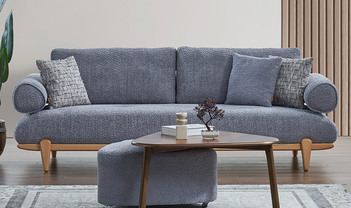 Lunara Üçlü Koltuk Mavi - 