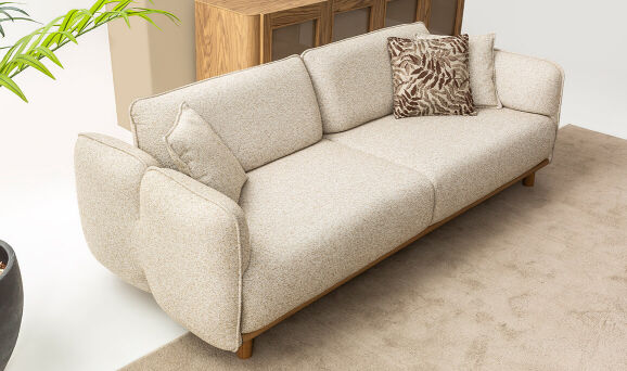 Mina Krem Üçlü Koltuk - 2