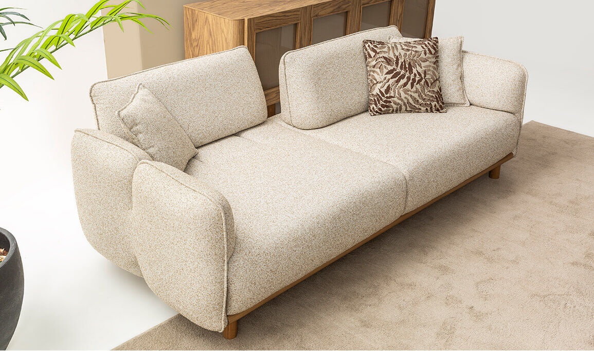 Mina Krem Üçlü Koltuk - 3