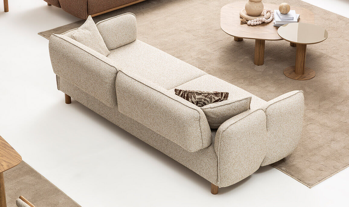 Mina Krem Üçlü Koltuk - 9