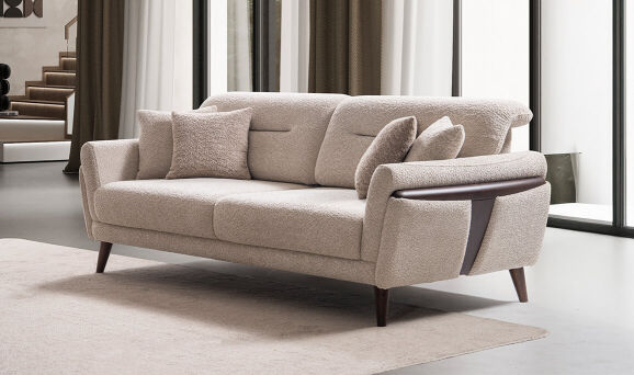 Riva Beyaz Üçlü Koltuk - 