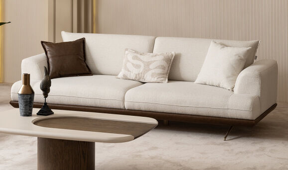 Sofia Krem Üçlü Koltuk - 1