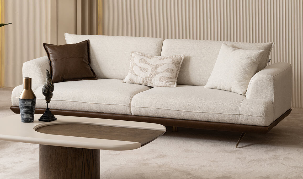 Sofia Krem Üçlü Koltuk - 