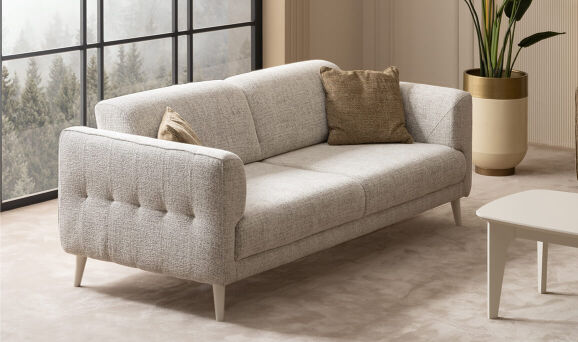 Sosa Krem Üçlü Koltuk - 