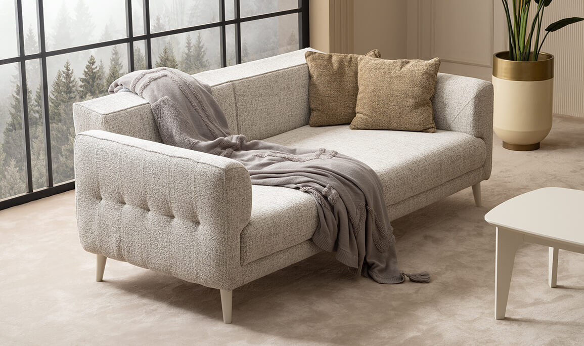 Sosa Krem Üçlü Koltuk